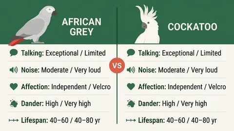 African Grey vs cockatoo temperament and noise comparison