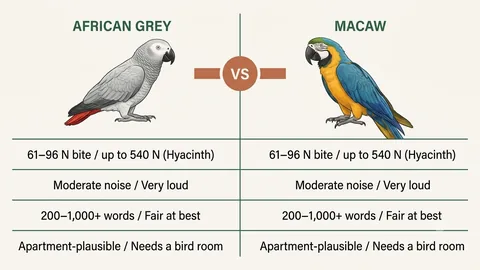 African Grey vs macaw talking and size comparison