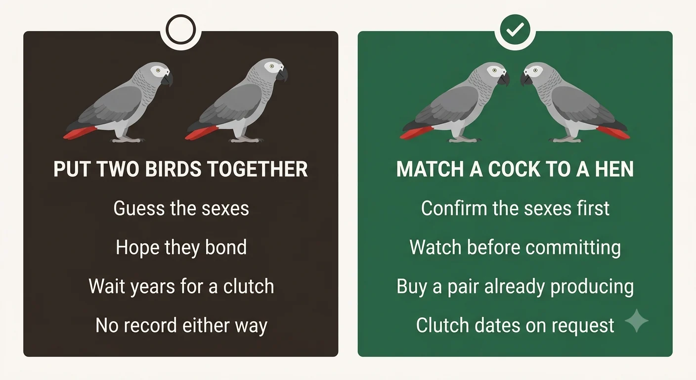 Comparison of random bird pairing against matching a cock to a hen by method