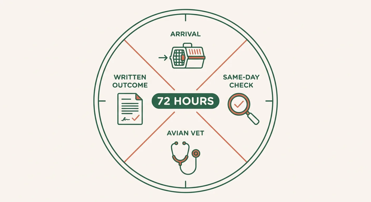 Four steps covered by the seventy-two hour health guarantee after arrival