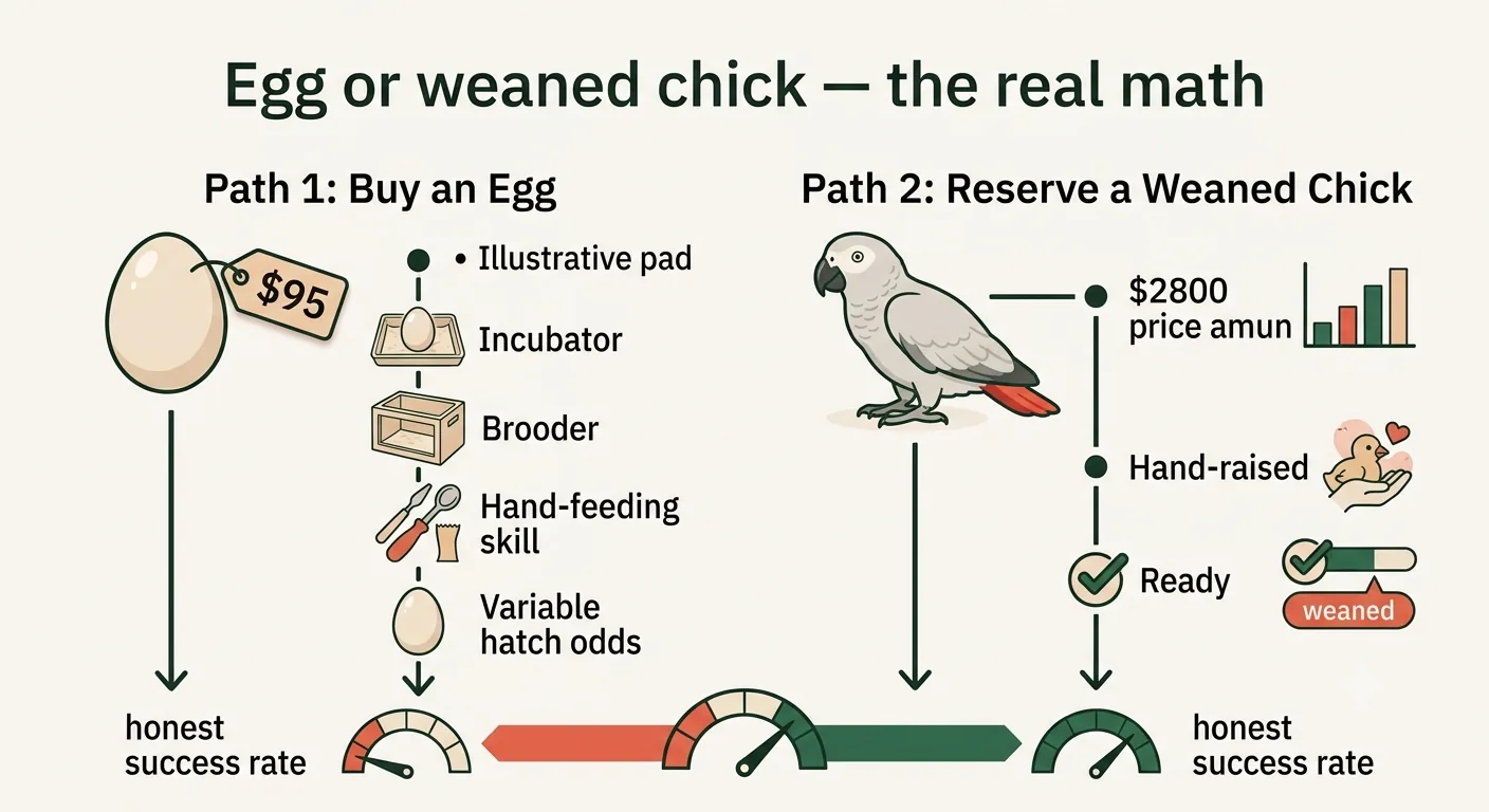 True cost and success-rate comparison of hatching an egg versus reserving a weaned chick