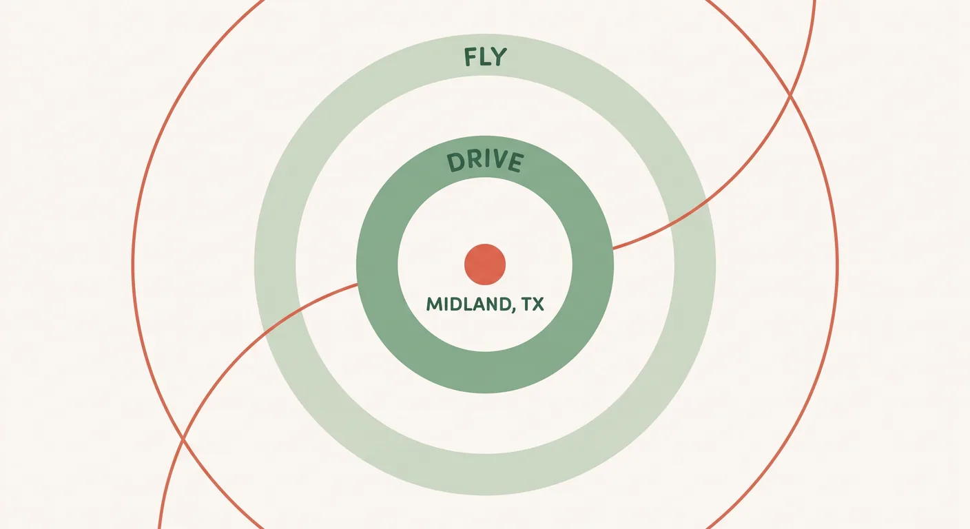 Midland pickup radius and nationwide flight routes from the C.A.Gs aviary